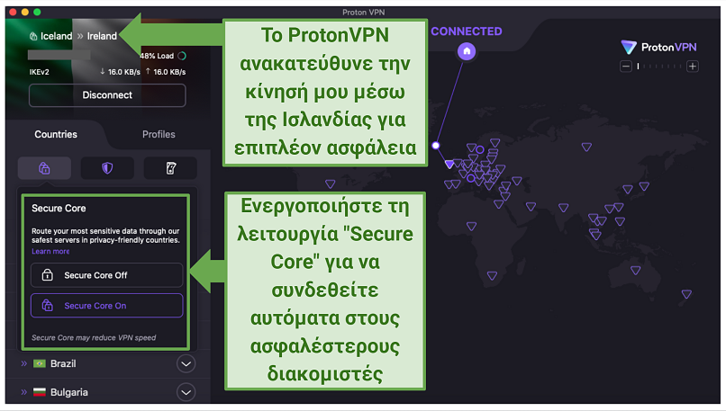 Screenshot of the Proton VPN app using 